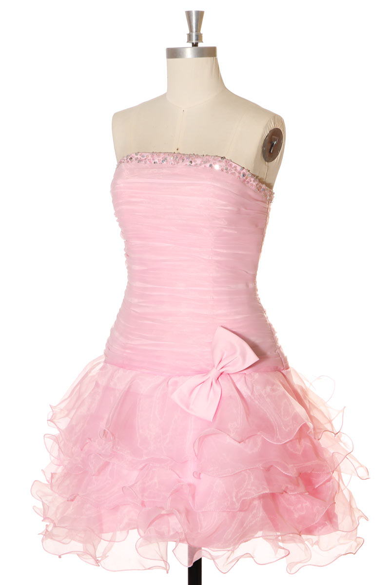 Short pink Ruffle skirt Prom dress
