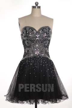 Beading Sweetheart Strapless Tulle A line Formal Cocktail Dress