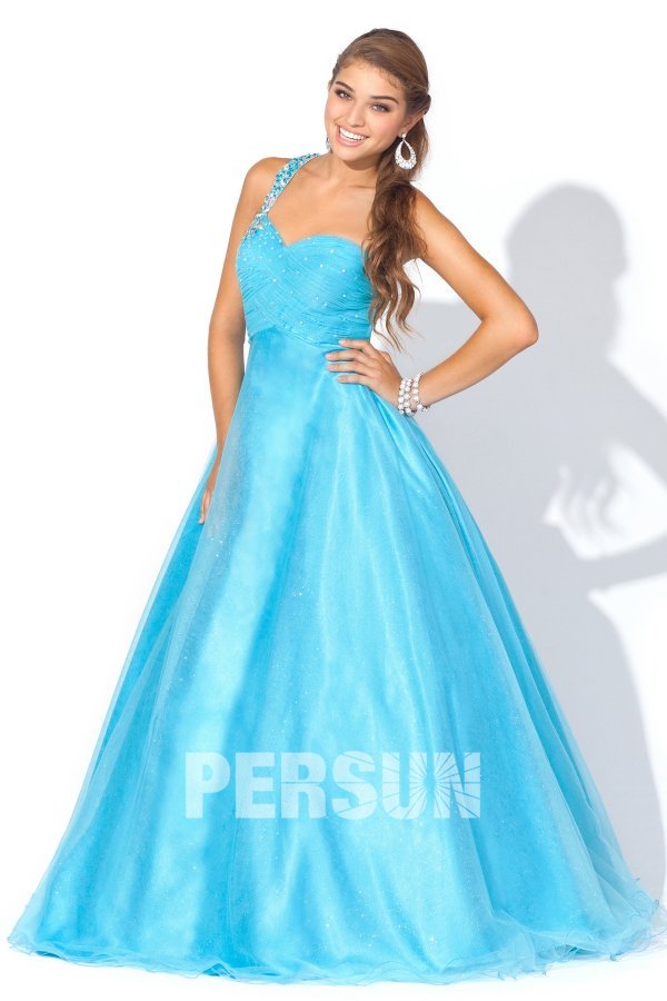 ... Gown Dresses Sparkle Tulle One Shoulder Cut Out Back A line Prom Dress