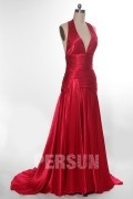 Low V neck Halter Slit Prom / Evening Dress