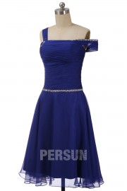 Satin Asymmetric V-neck Beading Knee Length A-line Prom / Cocktail Dress