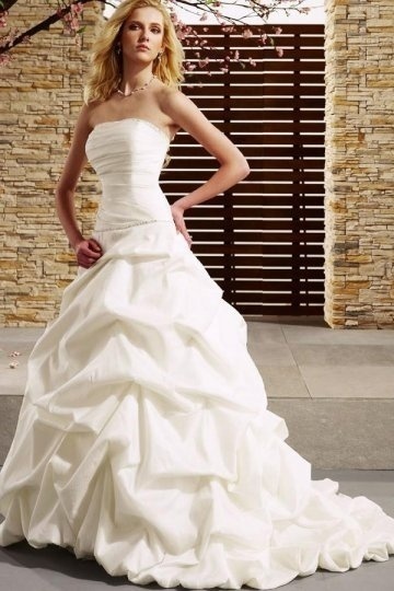 Dressesmall Beading Pleated Strapless Taffeta White A line Wedding Dress