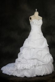 A line Strapless Beaded Pleated Bubble Wedding Dress