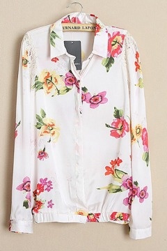 Lace Matching Printed Chiffon Shirt