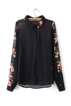 Retro Printed Sleeves Chiffon Shirt