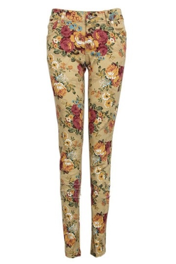 Retro Flower Print Pants In Yellow