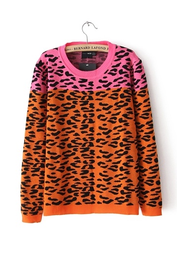 Stylish Leopard Color Block Sweater