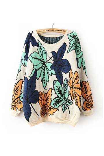 Large Leaf Pattern Loose Sweater