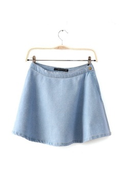 Simple Design Denim Mini Skirt with Button