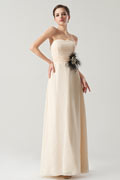 Simple Strapless Empire Flower Feathers Long Bridesmaid Dress