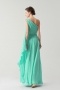 Green tone Modern One shoulder Empire Pleats Long Formal Bridesmaid dress