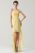 High low Yellow tone Modern Column Strapless Formal Bridesmaid dress
