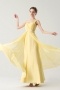 Pale Yellow One shoulder Long Formal Bridesmaid Dress with Ruching