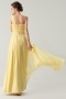 Pale Yellow One shoulder Long Formal Bridesmaid Dress with Ruching
