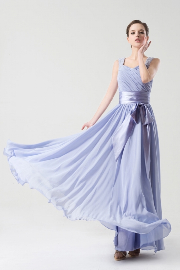 Straps Simple Empire Sash Purple tone Long Formal Bridesmaid dress