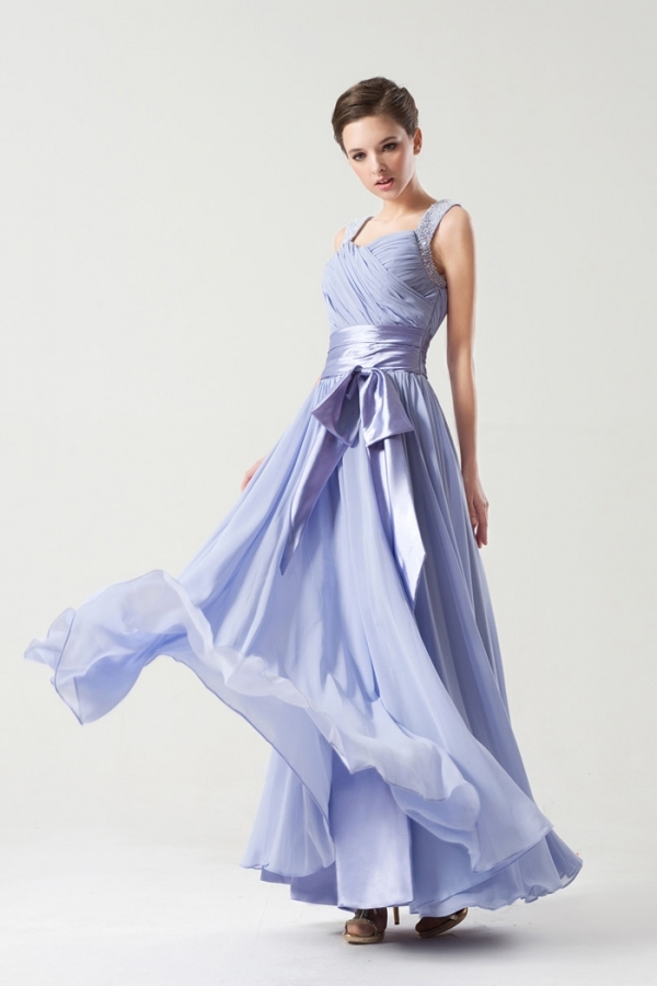 Straps Simple Empire Sash Purple tone Long Formal Bridesmaid dress