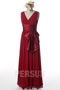 Sleeveless Red Empire Ruching Sash Long Formal Bridesmaid Dress