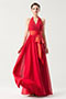 Halter Red tone Sleeveless Sash Long Formal Bridesmaid dress