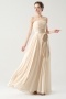 Strapless Champagne Empire Sash Ruching Long Formal Bridesmaid Dress