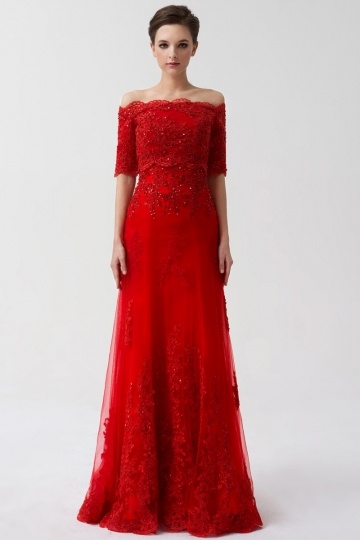 lace red formal bridesmaid dress