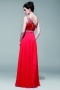Long Ruched Evening Gown in red chiffon with beading details