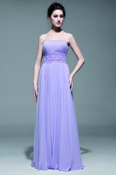 Long formal dress in chiffon with embroidery around waist