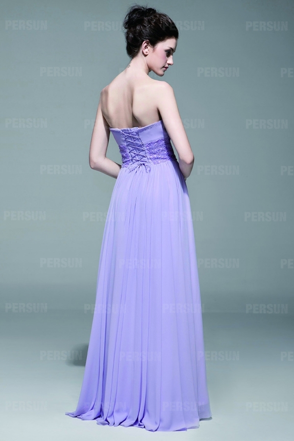 Long formal dress in chiffon with embroidery around waist