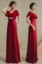 Sexy Red Column V Neck Floor Length Evening Dress With Sleeves
