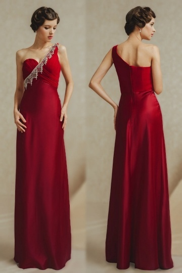 Vintage langes rotes ein Schulter Empire Abendkleider Persun