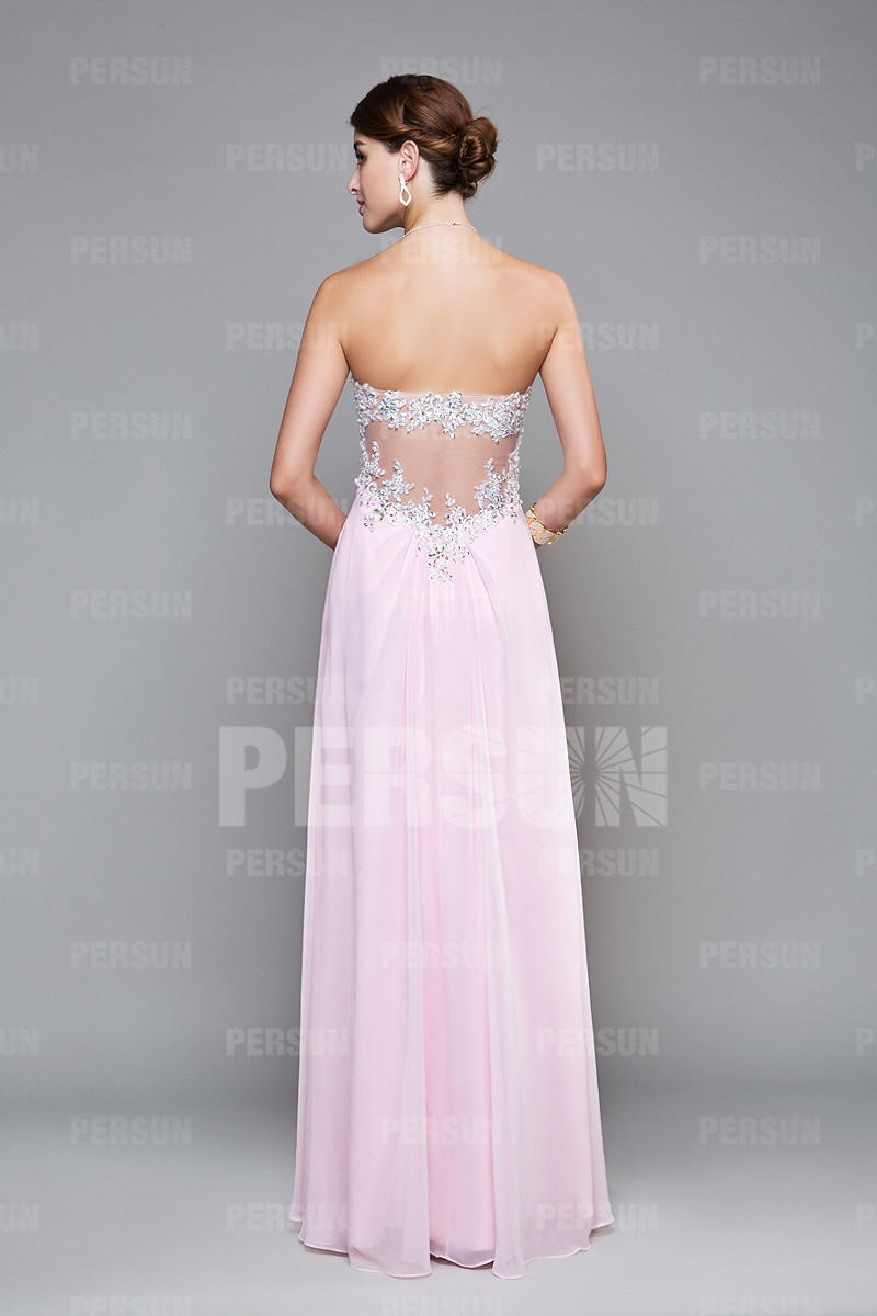 Sexy Side Slit Strapless Beading Pink Long Formal Dress