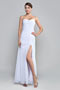 Sexy Side Slit Strapless White Ruching Chiffon Formal Bridesmaid Dress