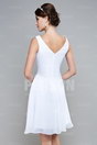 Simple V Neck Straps Short White Beading Formal Bridesmaid Dress