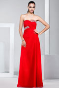 Chic Beading Strapless Floor Length Red Chiffon Formal Dress