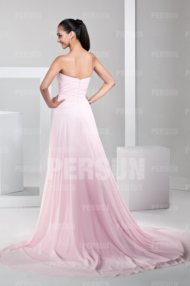 Gorgeous Beadings Strapless Pink Sweep Train Long Formal Dress