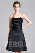 Elegant Black Strapless Short Satin Bridesmaid Dress
