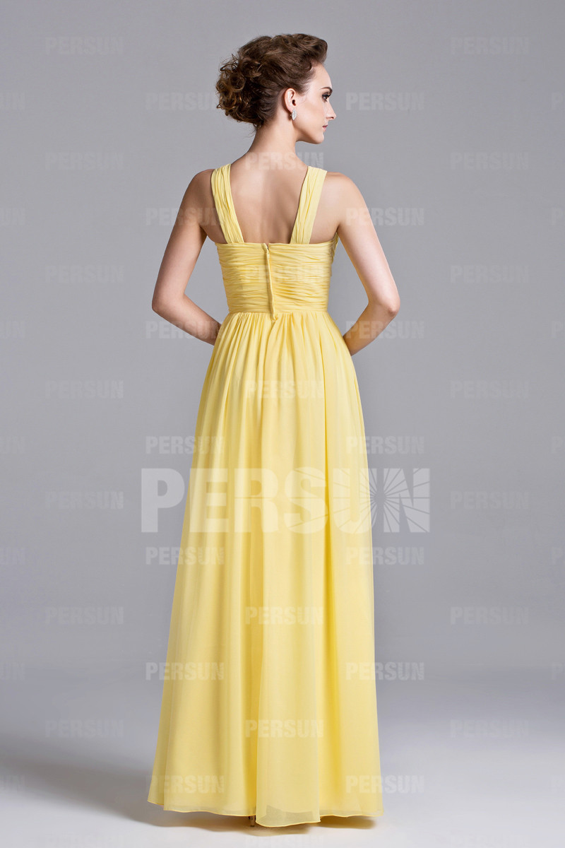 Beautiful Yellow Ruffles Floor Length Chiffon Formal Bridesmaid Dress