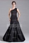 Chic Black One Shoulder Ruffles Mermaid Floor Length Formal Dress