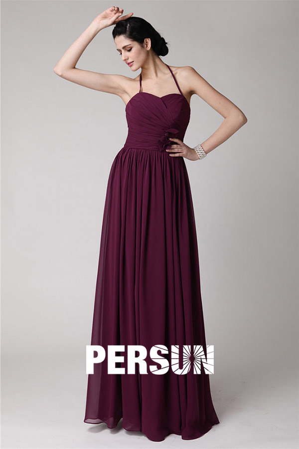 Chic Spaghetti Straps Purple Tone Full Length Formal Bridesmaid Dress