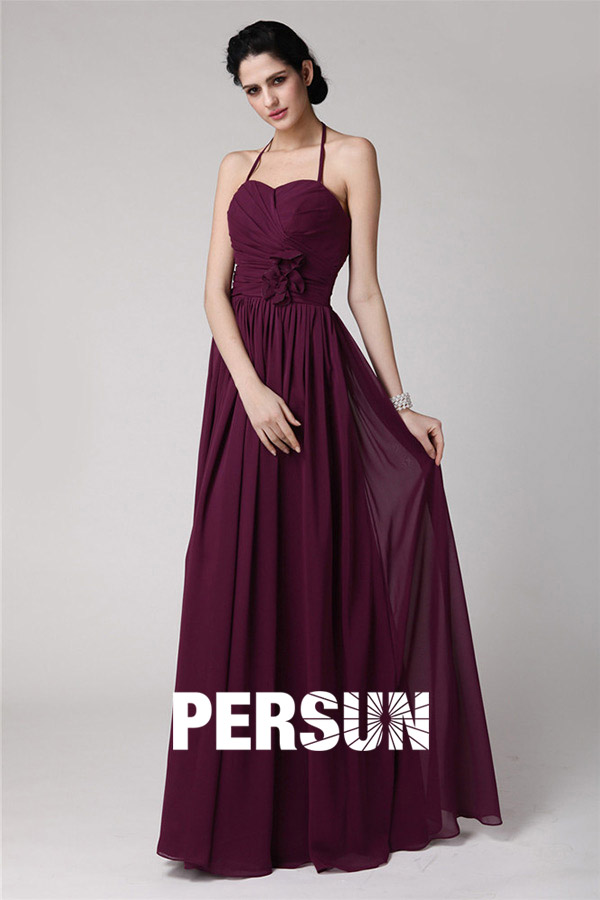 Chic Spaghetti Straps Purple Tone Full Length Formal Bridesmaid Dress