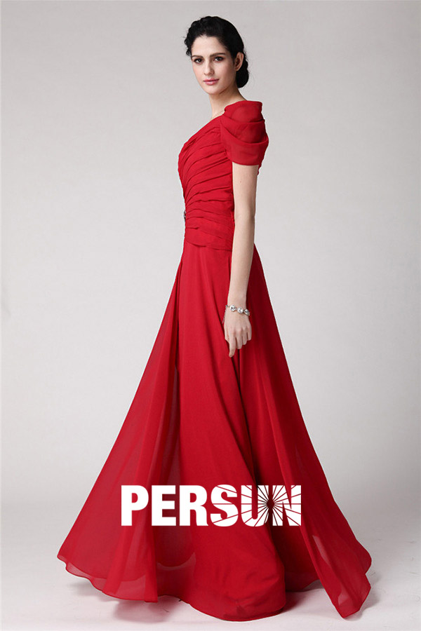 Gorgeous One Shoulder Ruffles Red Chiffon Floor Length Formal Bridesmaid Dress