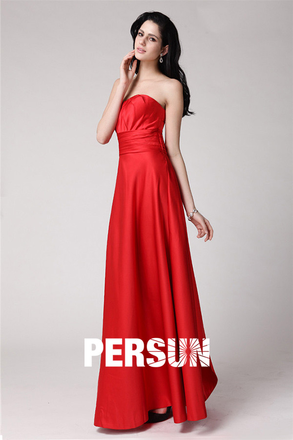 Simple Sexy Strapless Floor Length Red Ruffles Floor Length Formal Bridesmaid Dress