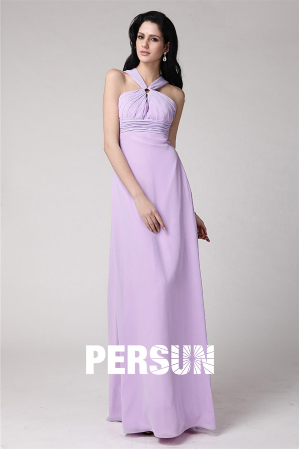 Unique Purple Halter Chiffon Floor Length Formal Bridesmaid Dress