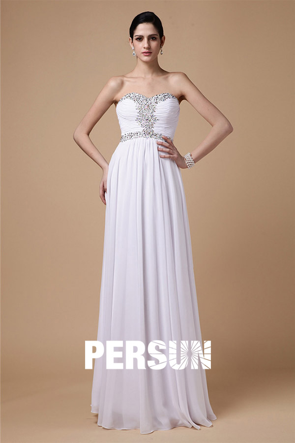 Strapless Empire White Evening gown in full-length