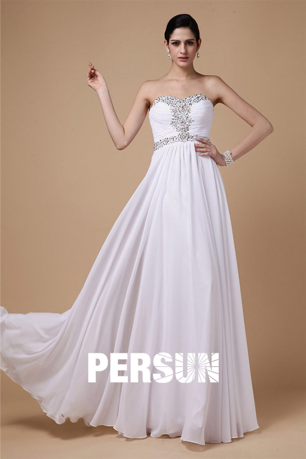 Gorgeous Strapless Lace Up White Chiffon Floor Length Formal Dress