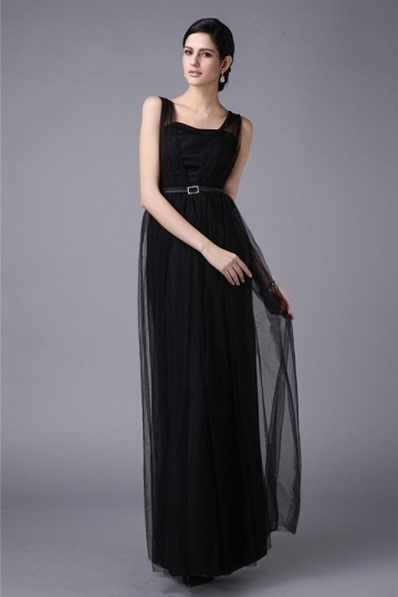 A-Linie schwarzes Bodenlanges Ärmelloses Abendkleider aus Tüll Persun