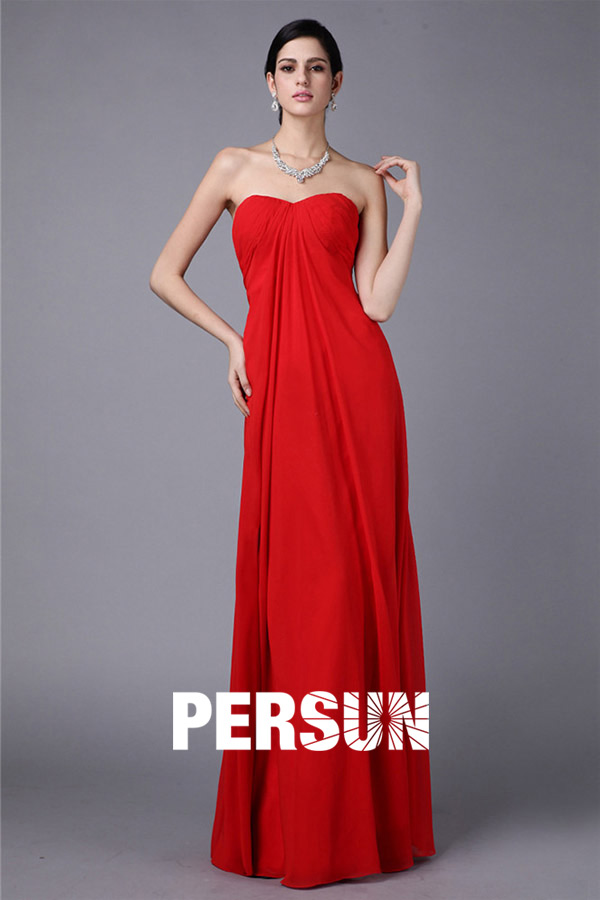 Sexy Simple Strapless Red Chiffon Floor Length Formal Bridesmaid Dress