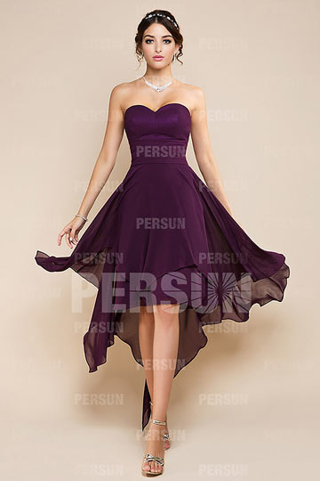 Schlichtes A-Linie lila knielanges Herz-Ausschnitt Chiffon Abendkleid Persun