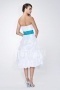 White Strapless Tea length Formal Bridesmaid Dress with picked up skirt