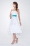 White Strapless Tea length Formal Bridesmaid Dress with picked up skirt