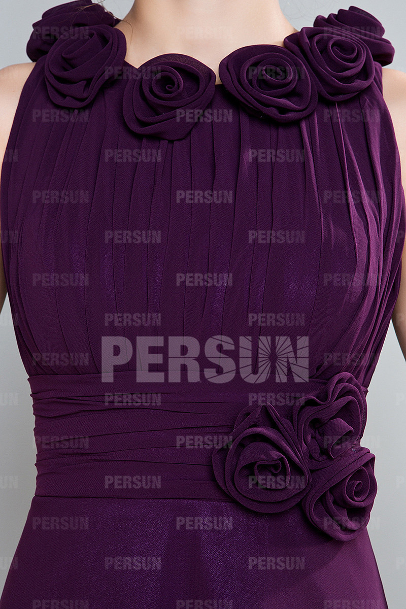 Oval Sleeveless Purple Chiffon Short Formal Bridesmaid Dress